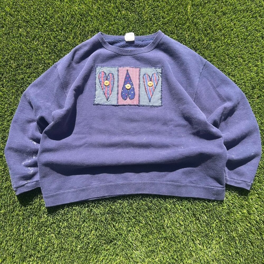 Vtg 90s Purple Patchwork Style Grandma Sweater